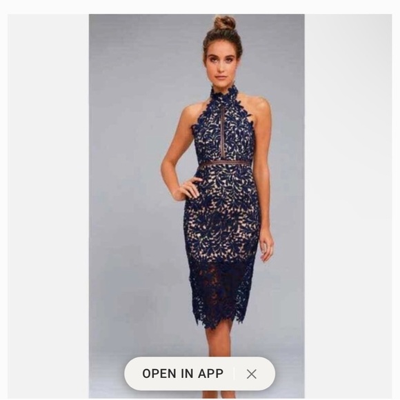 Lulu's Blue Halter Neck Sheath Midi Dress - Picture 1 of 11